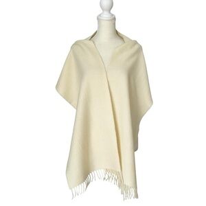 Fringed Peruvian Baby Alpaca Winter Scarf Cream Shawl Neutral Wrap One Size